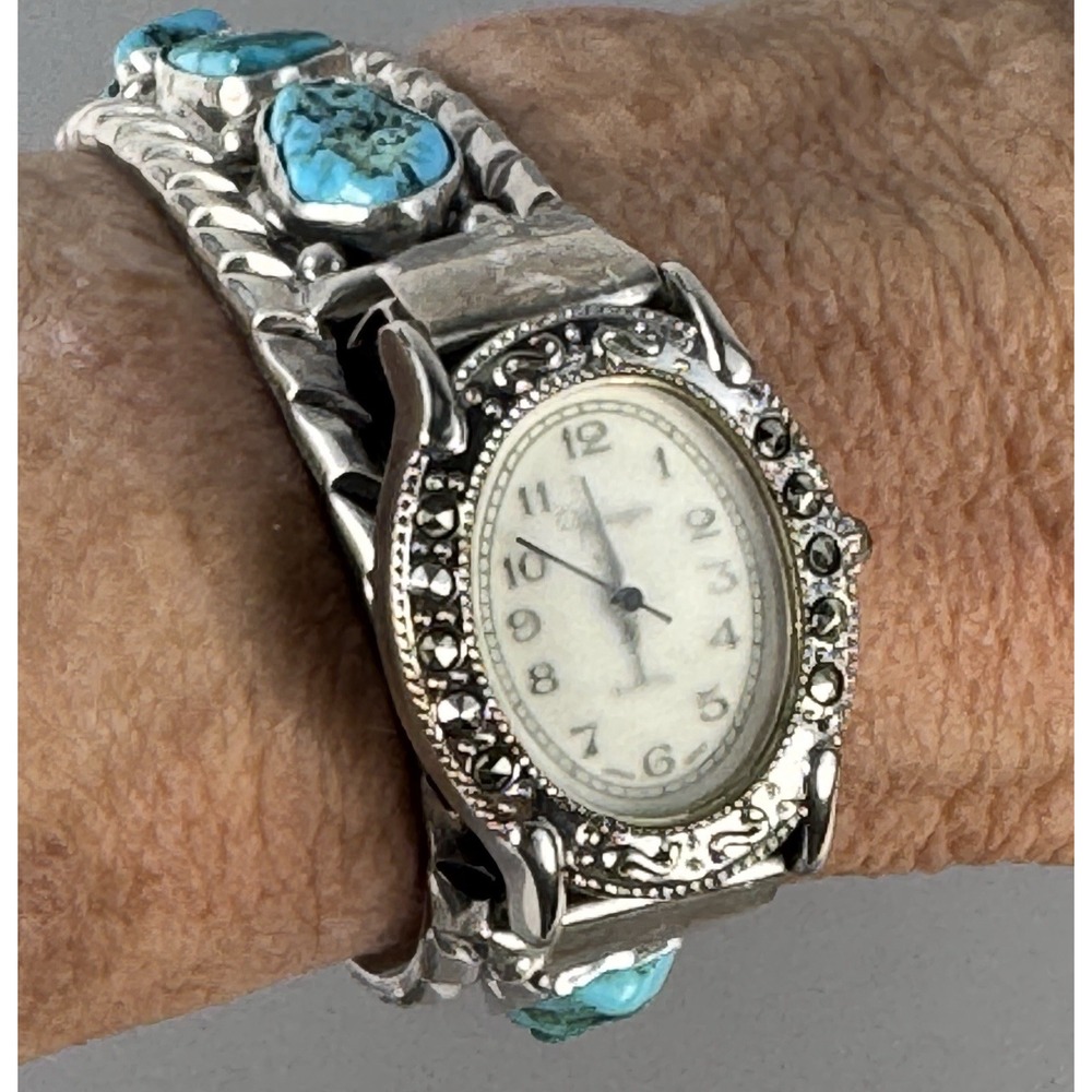 Jason & Pearl Ukestine Zuni Turquoise Sterling Watch Cuff JP 58.9g Size 6"